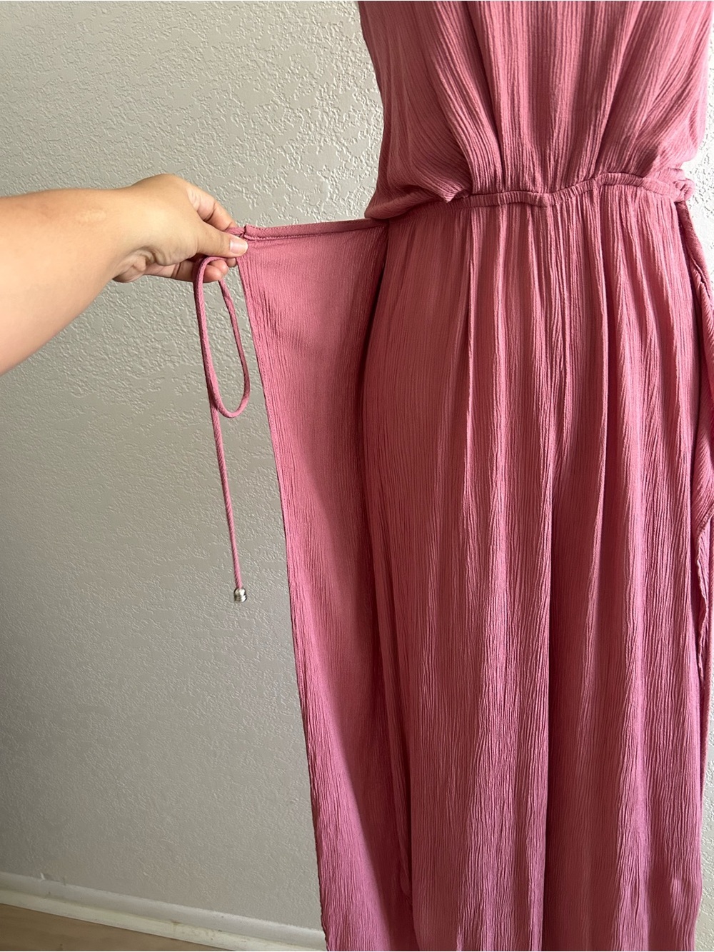 Ava Sky Fighting Eel Dusty Pink Rose Side Slit Wide Leg Wrap Around Jumpsuit - Picture 3 of 8